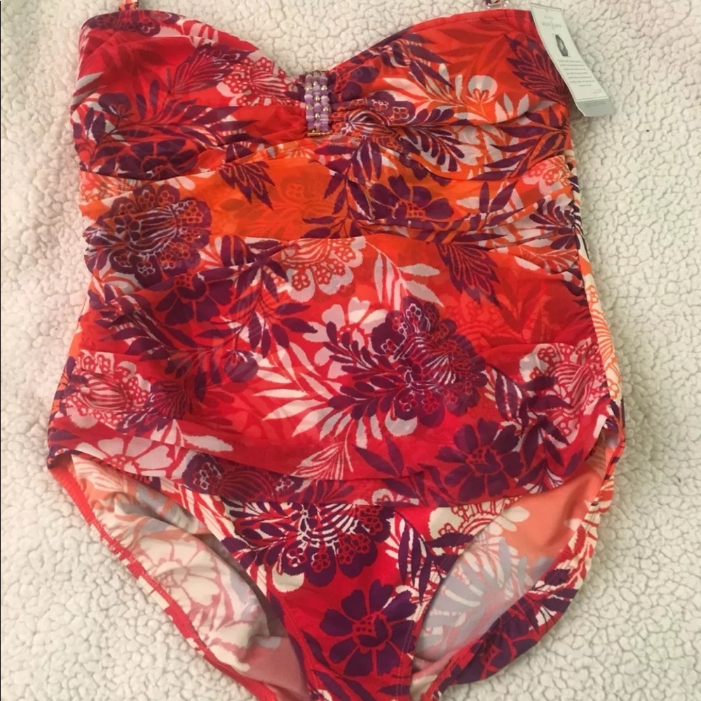 Jaclyn Smith collection Orange Flower Bathing Suit